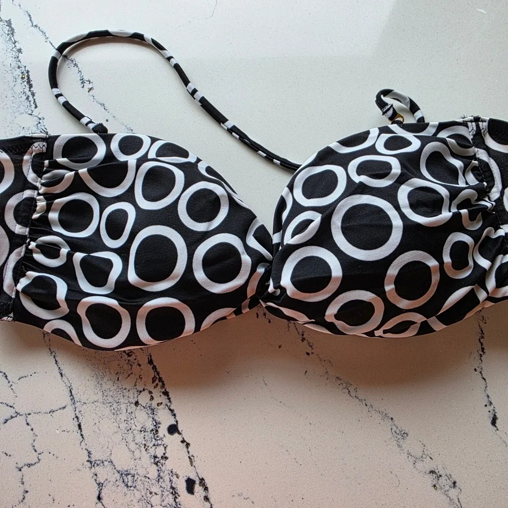 Victoria's Secret Women Bikini Top Geometric Circle Bandeau Swimwear Black sz L‎
